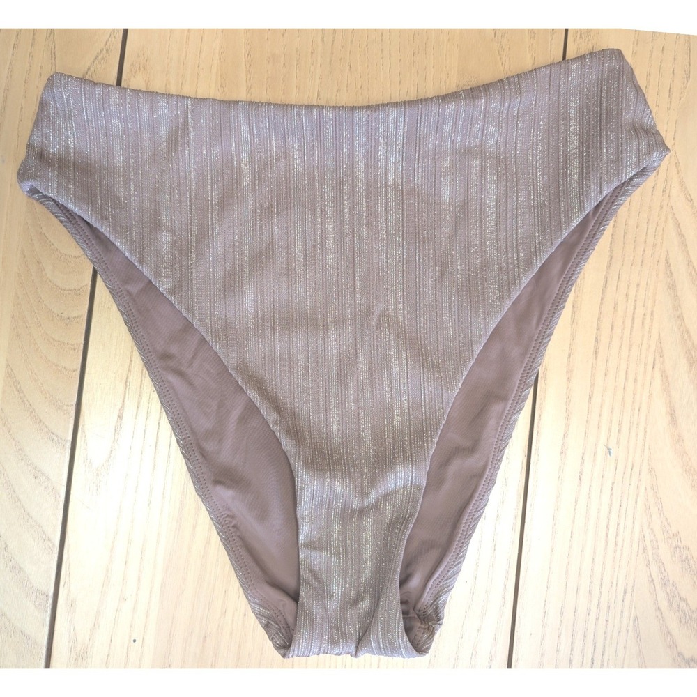 Andie Swim The 90s High Waist Bikini Bottom Brown Gold Metallic Cheeky Est Small - Picture 3 of 6